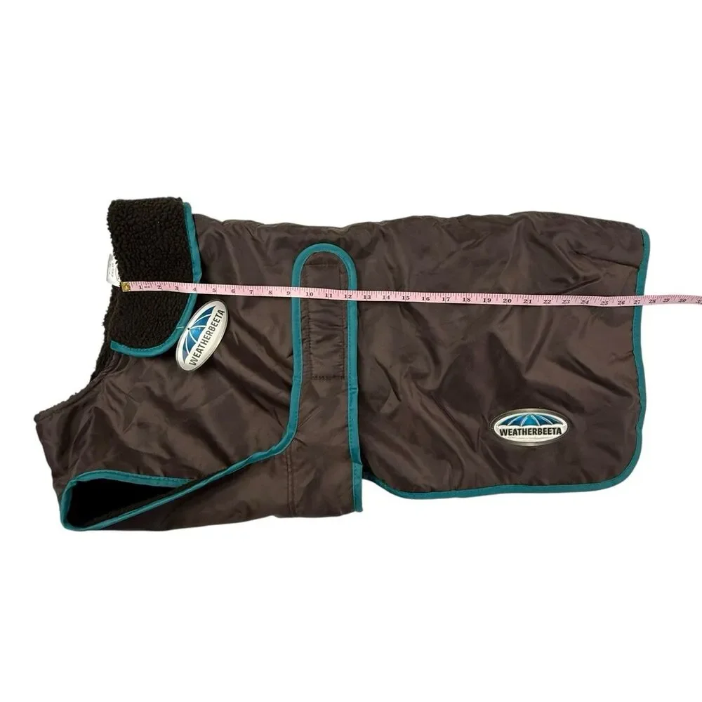 WeatherBeeta NEW Windbreaker Deluxe Dog Coat Fleece Lined Brown Aqua Large 28